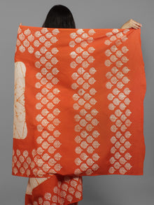 Orange Ivory Orange Hand Batik & Block Printed Cotton Saree - S031702125