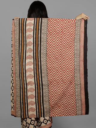 Beige Black Maroon Cotton Hand Block Printed Saree in Natural Colors - S031702201