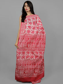 Pink Ivory Cotton Hand Batik Printed Saree in Natural Colors - S031702202