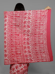Pink Ivory Cotton Hand Batik Printed Saree in Natural Colors - S031702202