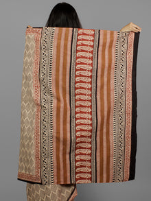Beige Black Maroon Cotton Hand Block Printed Saree in Natural Colors - S031702205