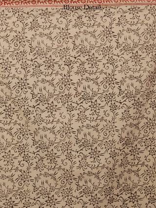 Beige Black Maroon Cotton Hand Block Printed Saree in Natural Colors - S031702205