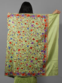 Green Purple Red Brown Aari Embroidered Bhagalpuri Silk Saree From Kashmir  - S031702146