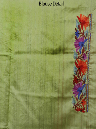 Green Purple Red Brown Aari Embroidered Bhagalpuri Silk Saree From Kashmir  - S031702146