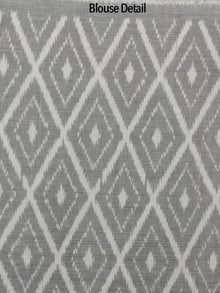 Grey Black Ivory Ikat Handwoven Pochampally Mercerized Cotton Saree - S031702195