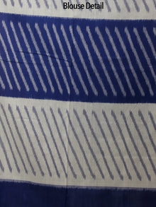 Navy Blue Ivory Grey Ikat Handwoven Pochampally Mercerized Cotton Saree - S031702196