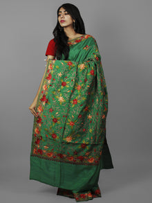 Green Maroon Yellow Aari Embroidered Bhagalpuri Silk Saree From Kashmir  - S031702154
