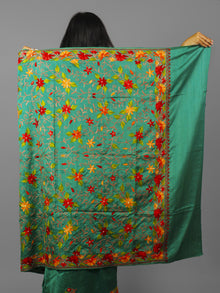 Green Maroon Yellow Aari Embroidered Bhagalpuri Silk Saree From Kashmir  - S031702154
