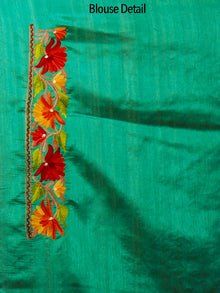 Green Maroon Yellow Aari Embroidered Bhagalpuri Silk Saree From Kashmir  - S031702154