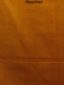 Green White Rust Orange Double Ikat Handwoven Pochampally Cotton Saree - S031702189