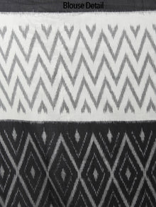 White Black Ikat Handwoven Pochampally Mercerized Cotton Saree - S031702174