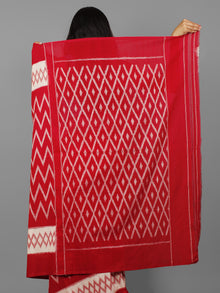 Red Ivory Ikat Handwoven Pochampally Mercerized Cotton Saree - S031702179