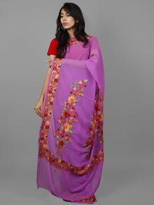 Lavender Green Yellow Red Aari Embroidered Georgette Saree From Kashmir  - S031702159