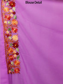 Lavender Green Yellow Red Aari Embroidered Georgette Saree From Kashmir  - S031702159