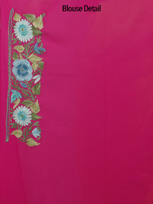 Deep Pink Blue Green Aari Embroidered Georgette  Saree From Kashmir  - S031702161