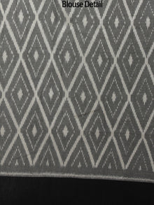 Grey Black Ivory Ikat Handwoven Pochampally Mercerized Cotton Saree - S031702194