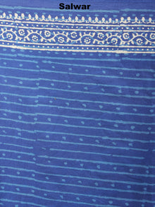Indigo White Black Hand Block Printed Cotton Suit-Salwar Fabric With Chiffon Dupatta - S1628062