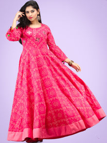 Maher - Pink Bandhani Printed Urave Cut Long Dress  - D381F2053