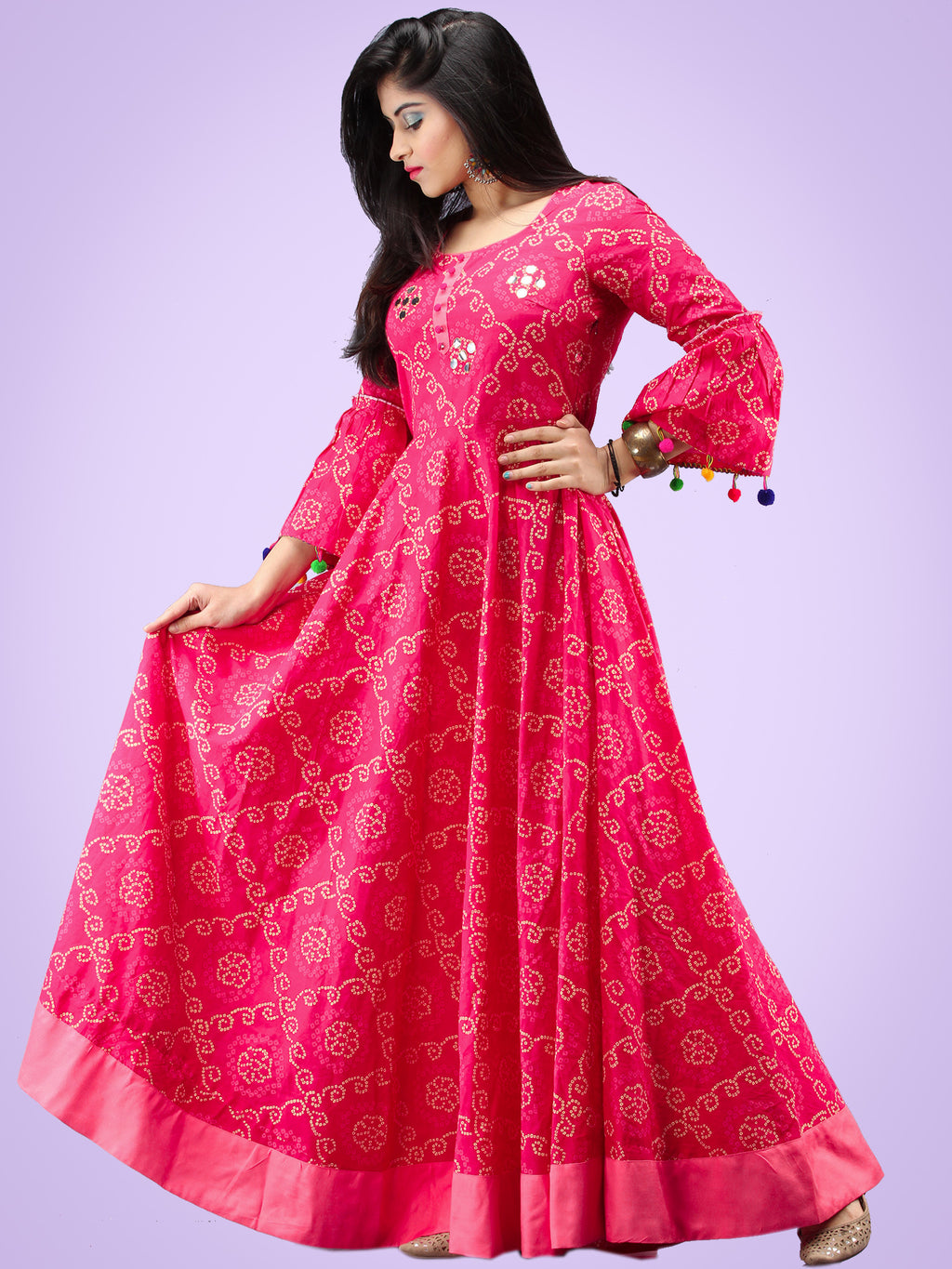 Shop Rose Printed Mul Mul Chikankari Gown | SALE | Me99