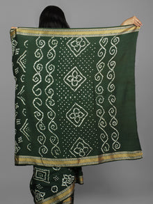 Green White Hand Tie & Dye Bandhej Glace Cotton Saree With Resham Border - S031702210