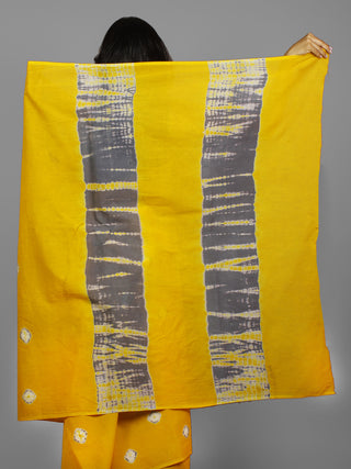 Yellow Grey Hand Shibori Dyed Cotton Saree - S031702222