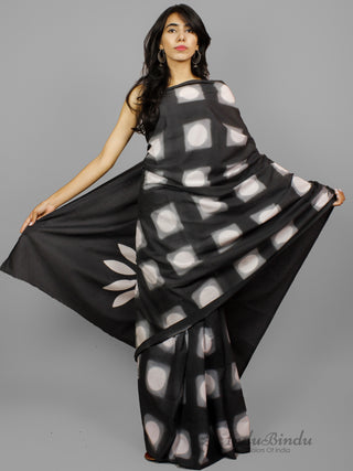 Black Ivory Shibori Dyed Cotton Saree - S031702230