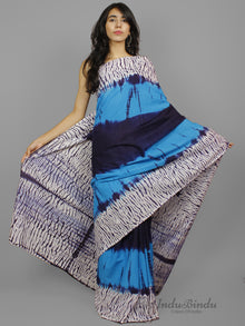 Blue Indigo Ivory Shibori Dyed Cotton Saree - S031702236