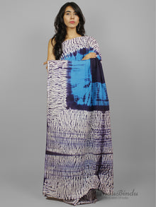 Blue Indigo Ivory Shibori Dyed Cotton Saree - S031702236