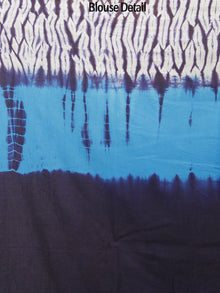 Blue Indigo Ivory Shibori Dyed Cotton Saree - S031702236