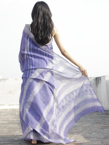 Purple White Hand Block Printed Kota Doria Saree in Natural Colors - S031702267