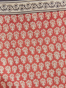 Brick Red Black Beige Hand Block Printed in Natural Colors Cotton Mul Saree - S031702280