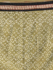 Olive Green Maroon Black Hand Block Printed Cotton Saree With Black Border  - S031702296
