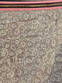 Kashish Black Ivory Hand Block Printed Cotton Saree With Peach Border & Tassels - S031702298