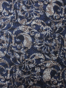 Indigo Beige Brown Hand Block Printed Cotton Cambric Fabric Per Meter - F0916416