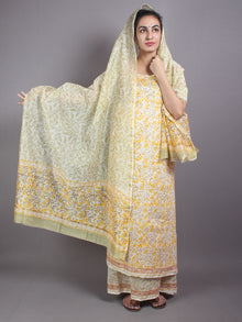 Ivory Yellow Green Hand Block Printed Chanderi Kurta-Salwar Fabric With Chanderi Dupatta - S1628033