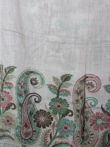 White Green Pure Wool With Palla Border Cashmere Stole from Kashmir - S6317095