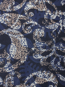 Indigo Beige Brown Hand Block Printed Cotton Cambric Fabric Per Meter - F0916416