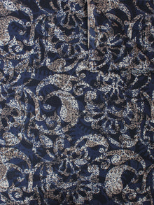 Indigo Beige Brown Hand Block Printed Cotton Cambric Fabric Per Meter - F0916416