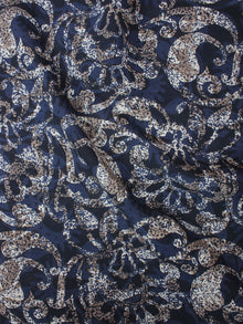 Indigo Beige Brown Hand Block Printed Cotton Cambric Fabric Per Meter - F0916416