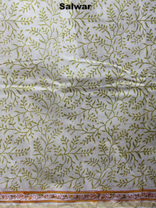 Ivory Yellow Green Hand Block Printed Chanderi Kurta-Salwar Fabric With Chanderi Dupatta - S1628033