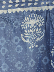 Indigo Ivory Hand Block Printed Cotton Saree In Natural Colors - S031702300
