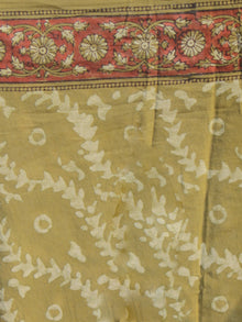 Olive Green Rust Ivory Hand Block Printed Cotton Saree In Natural Colors - S031702304