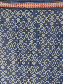 Indigo Rust Black Ivory Hand Block Printed Cotton Saree In Natural Colors - S031702307