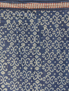 Indigo Rust Black Ivory Hand Block Printed Cotton Saree In Natural Colors - S031702307