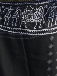 Black White Grey Hand Block Printed Chiffon Saree - S031702321