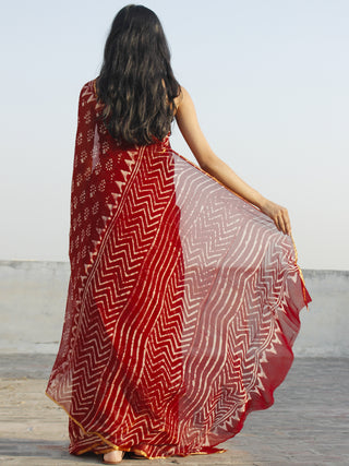Maroon Ivory Hand Block Printed Chiffon Saree - S031702341