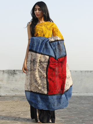 Black Multi Color Hand Batik & Block Printed Cotton Saree - S031702344