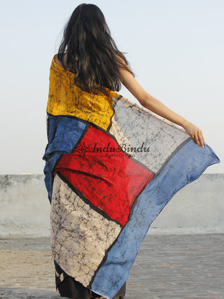 Black Multi Color Hand Batik & Block Printed Cotton Saree - S031702344