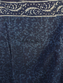 Indigo Ivory Hand Block Printed Cotton Saree In Natural Colors - S031702346