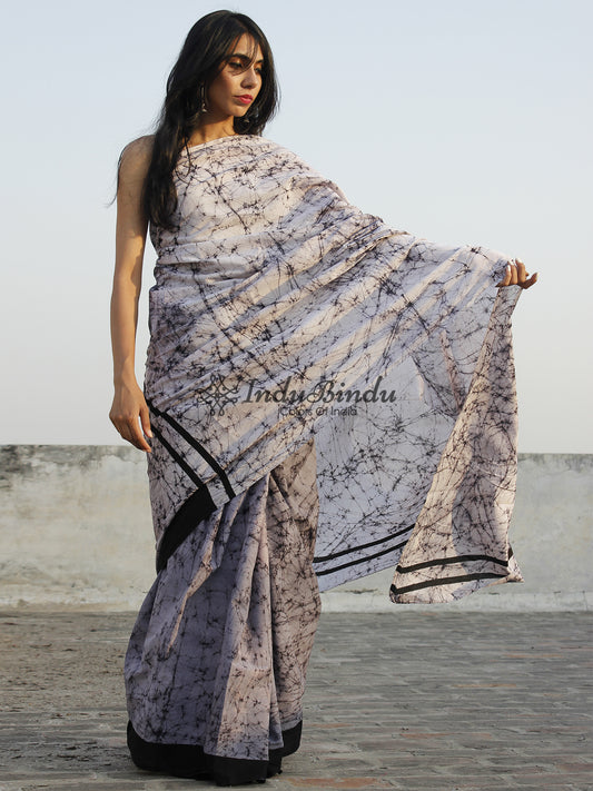 Indigo Black Hand Batik & Block Printed Cotton Saree - S031702348
